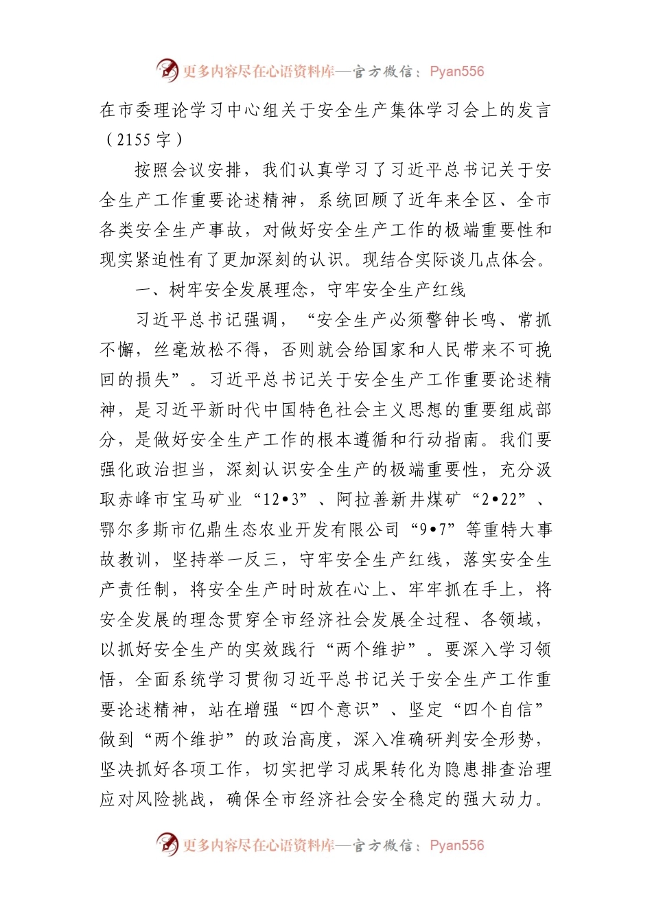 在市委理论学习中心组关于安全生产集体学习会上的发言.docx_第1页