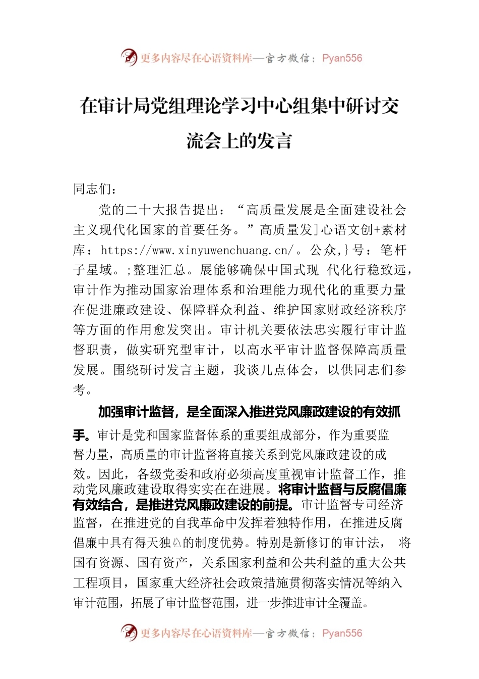 在审计局党组理论学习中心组集中研讨交流会上的发言.docx_第1页