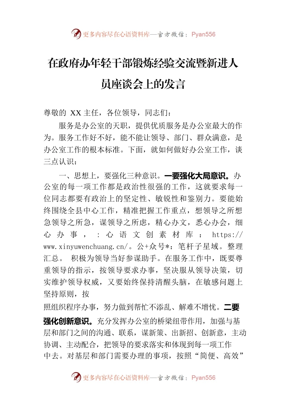 在政府办年轻干部锻炼经验交流暨新进人员座谈会上的发言.docx_第1页