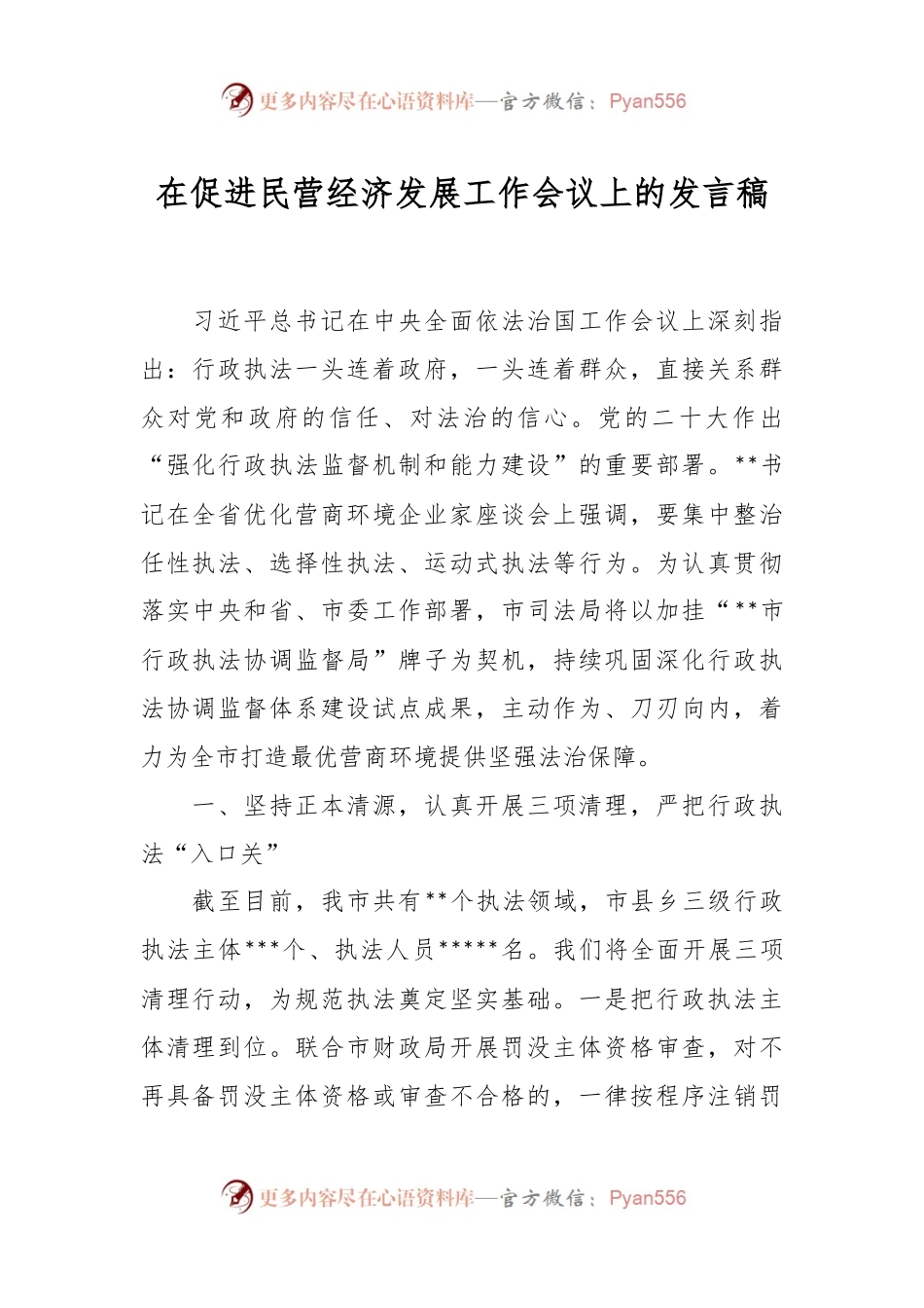 在促进民营经济发展工作会议上的发言稿.docx_第1页