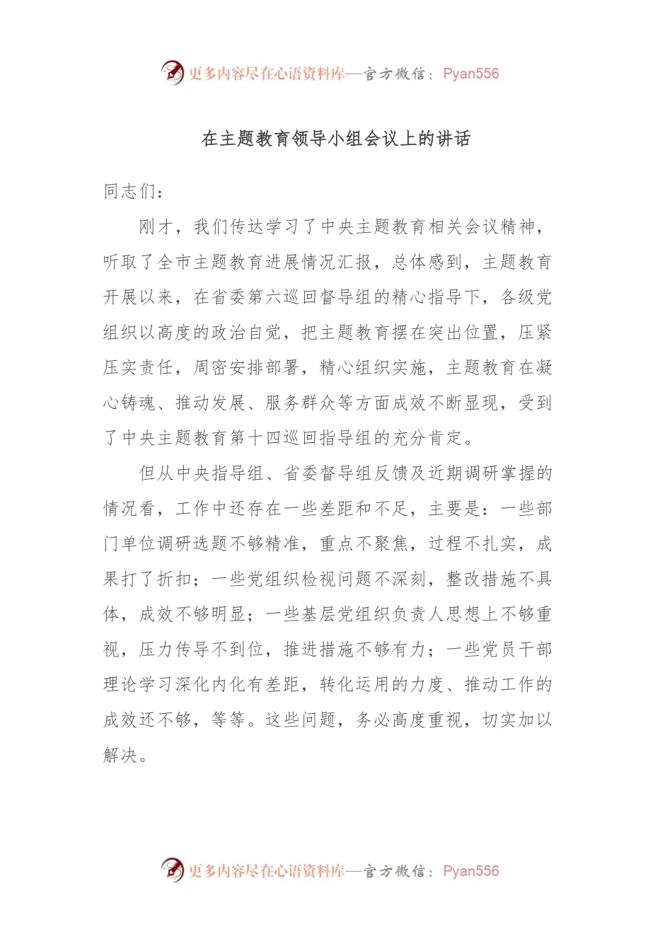 在主题教育领导小组会议上的讲话稿 (2).docx_第1页
