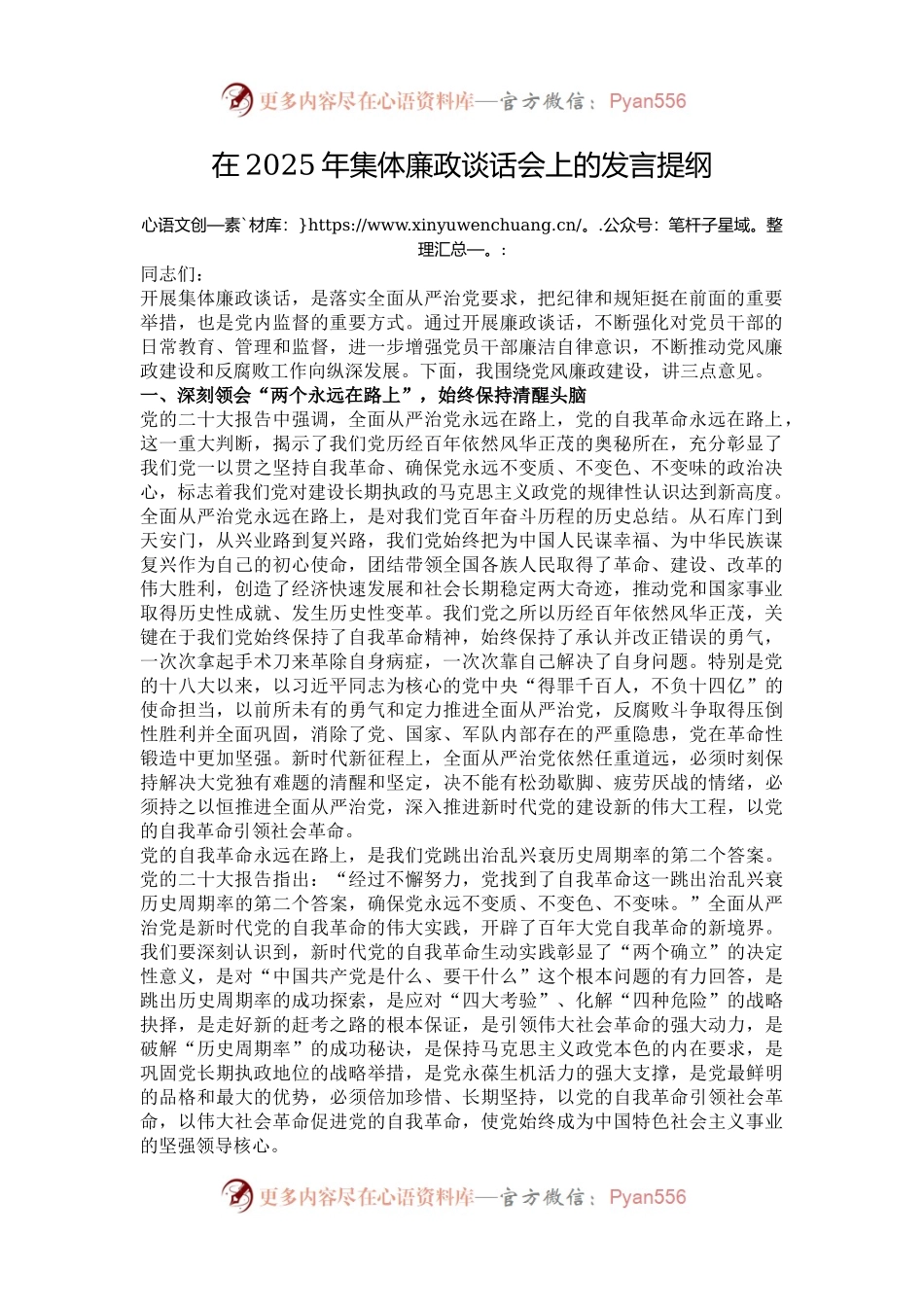 在2025年集体廉政谈话会上的发言提纲.docx_第1页