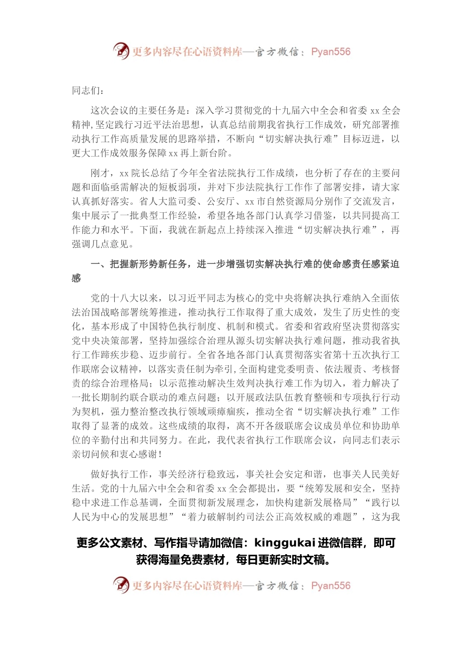 在执行工作联席会议上的总结讲话.docx_第1页