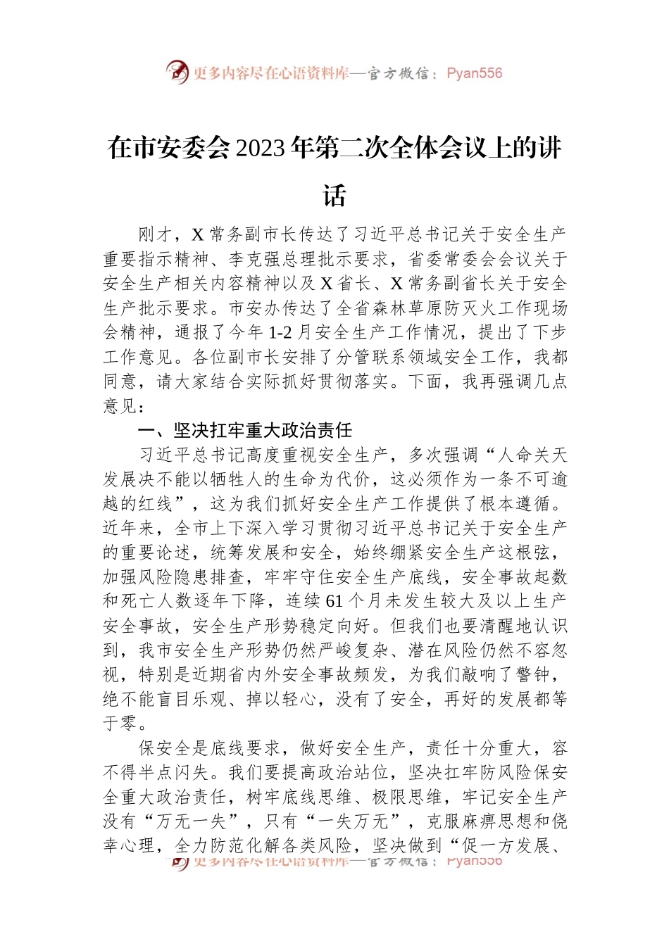 在市安委会2023年第二次全体会议上的讲话.docx_第1页