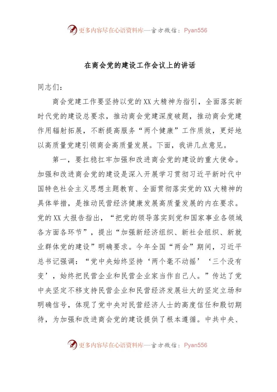 在商会党的建设工作会议上的讲话.docx_第1页