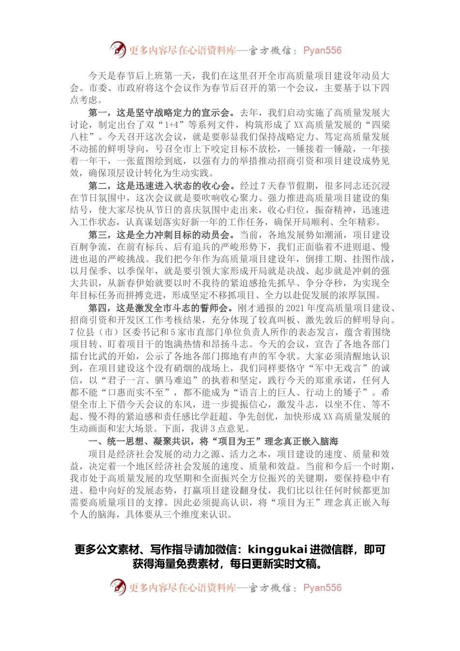 在全市高质量项目建设年动员大会上的讲话.docx_第1页