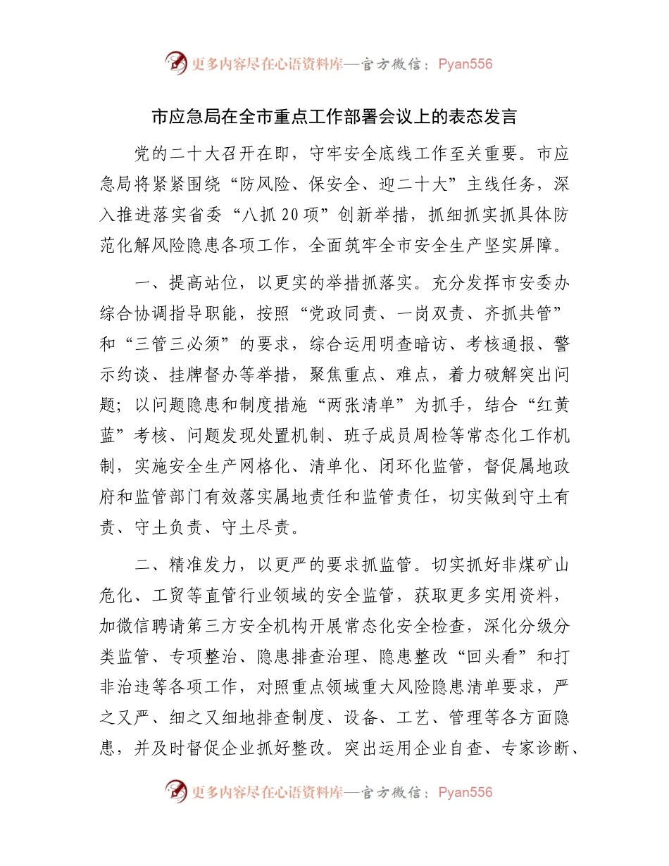 在全市重点工作部署会议上的表态发言.docx_第1页