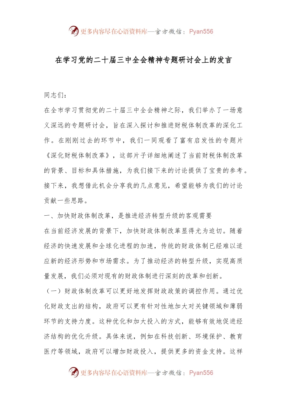 在学习党的二十届三中全会精神专题研讨会上的发言.docx_第1页