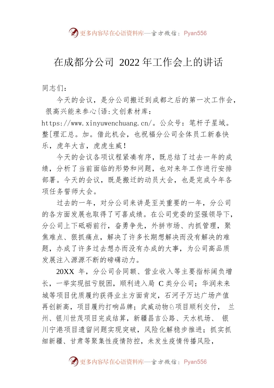 在成都分公司2022年工作会上的讲话.docx_第1页