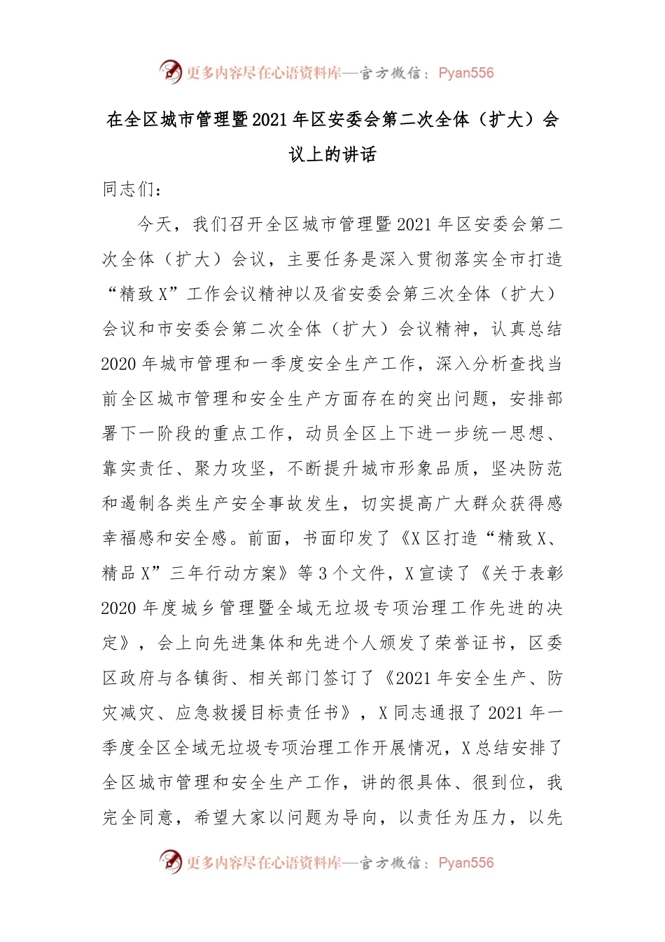 在全区城市管理暨2021年区安委会第二次全体（扩大）会议上的讲话.docx_第1页