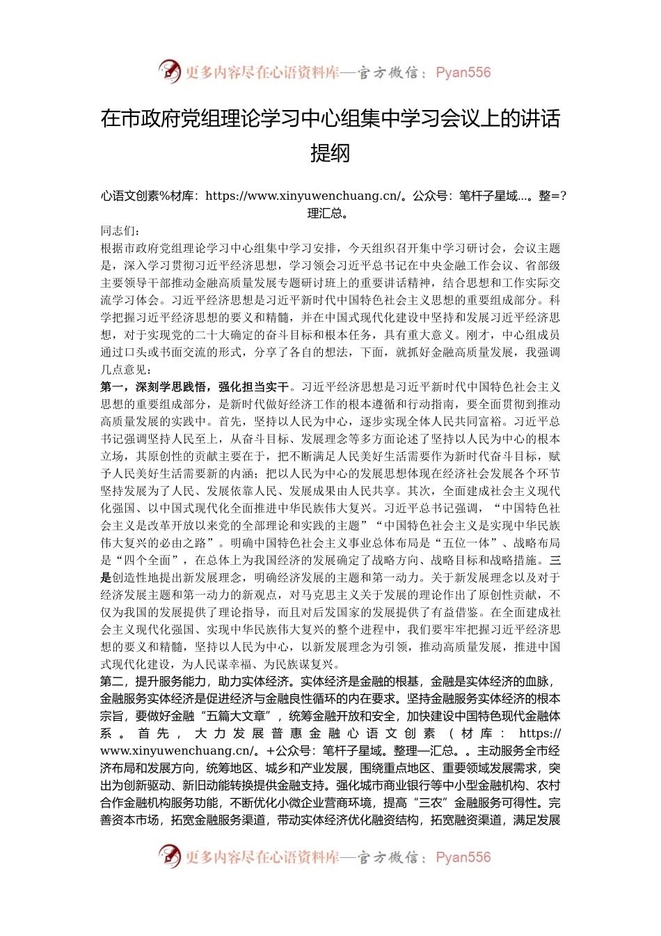 在市政府党组理论学习中心组集中学习会议上的讲话提纲.docx_第1页