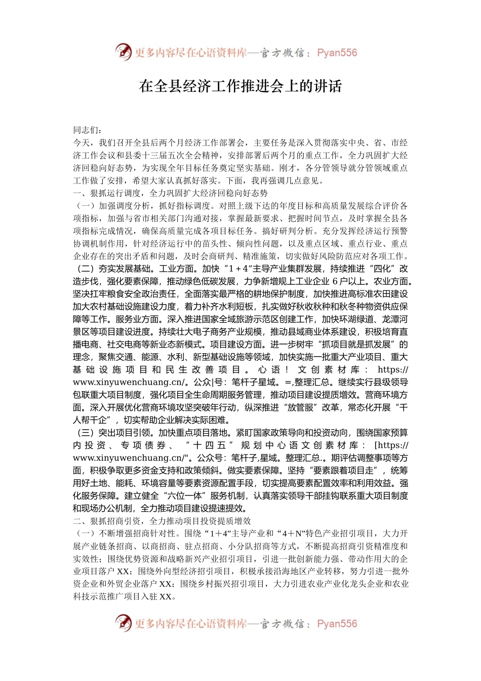 在全县经济工作推进会上的讲话.docx_第1页