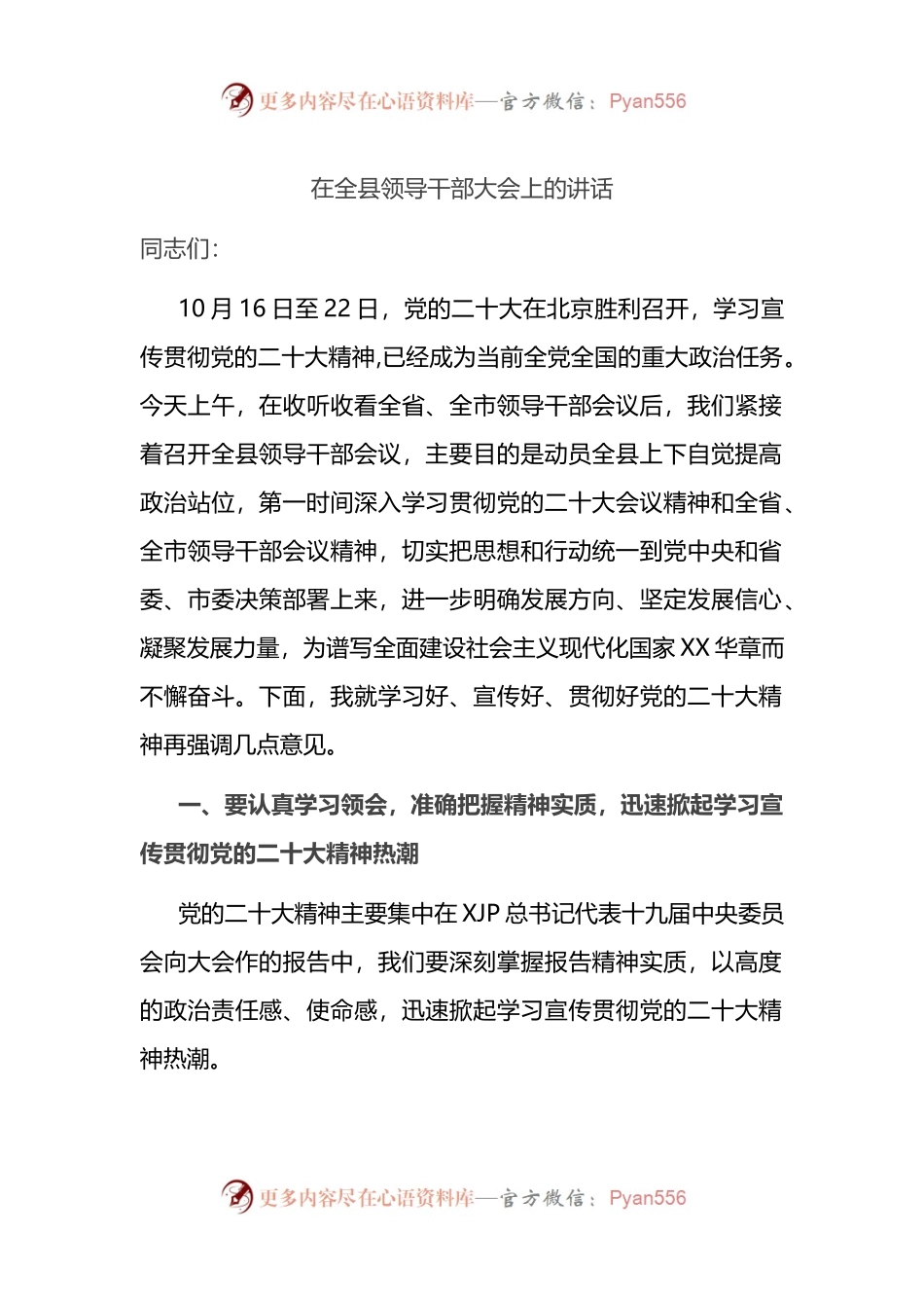 在全县领导干部大会上的讲话（二）.docx_第1页