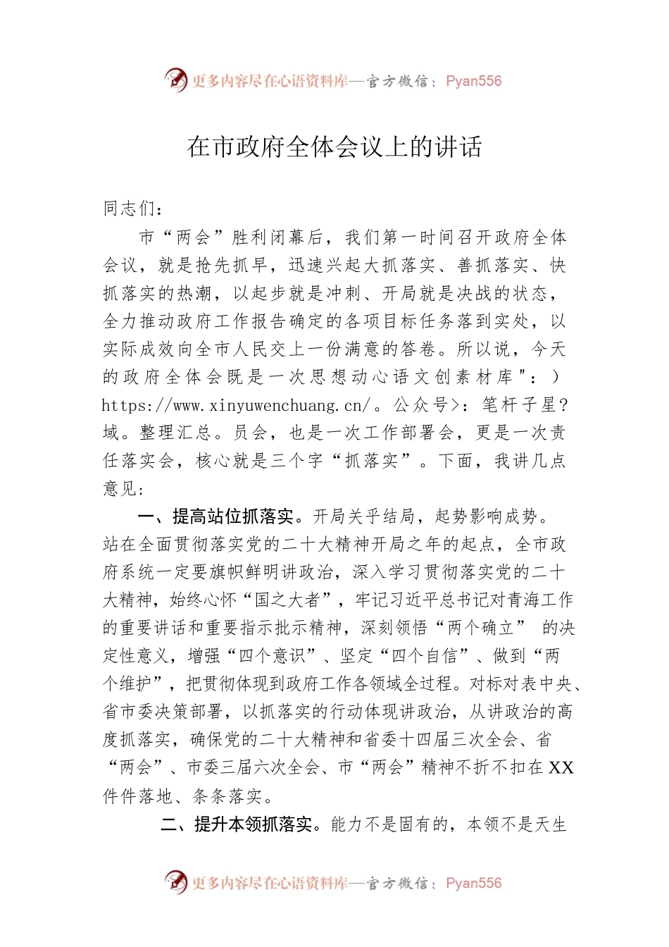 在市政府全体会议上的讲话1.docx_第1页