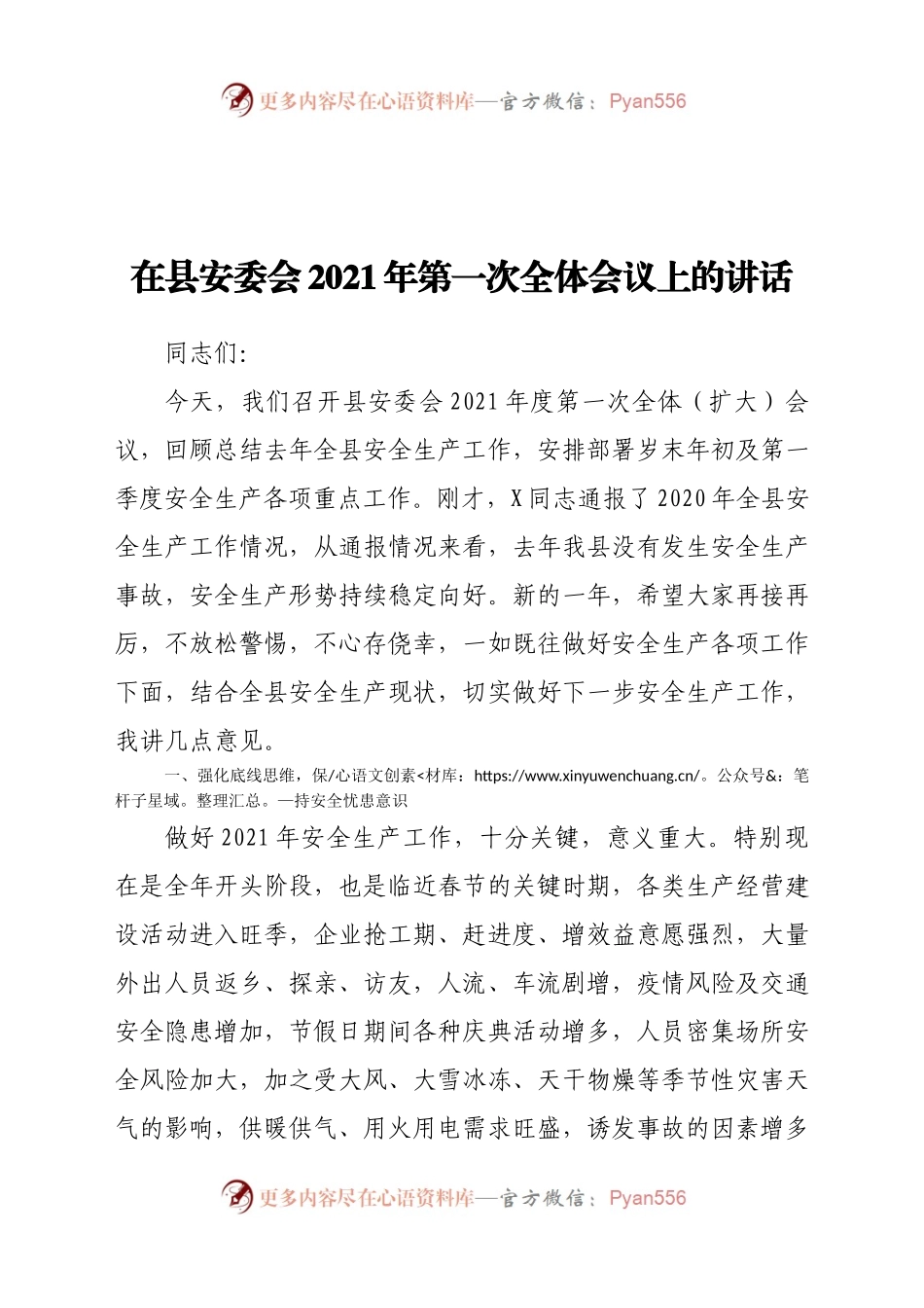在县安委会2021年第一次全体会议上的讲话.docx_第1页