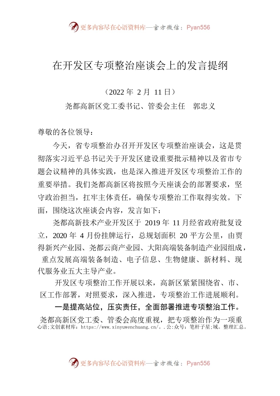 在开发区专项整治座谈会上的发言(尧都高新区).docx_第1页