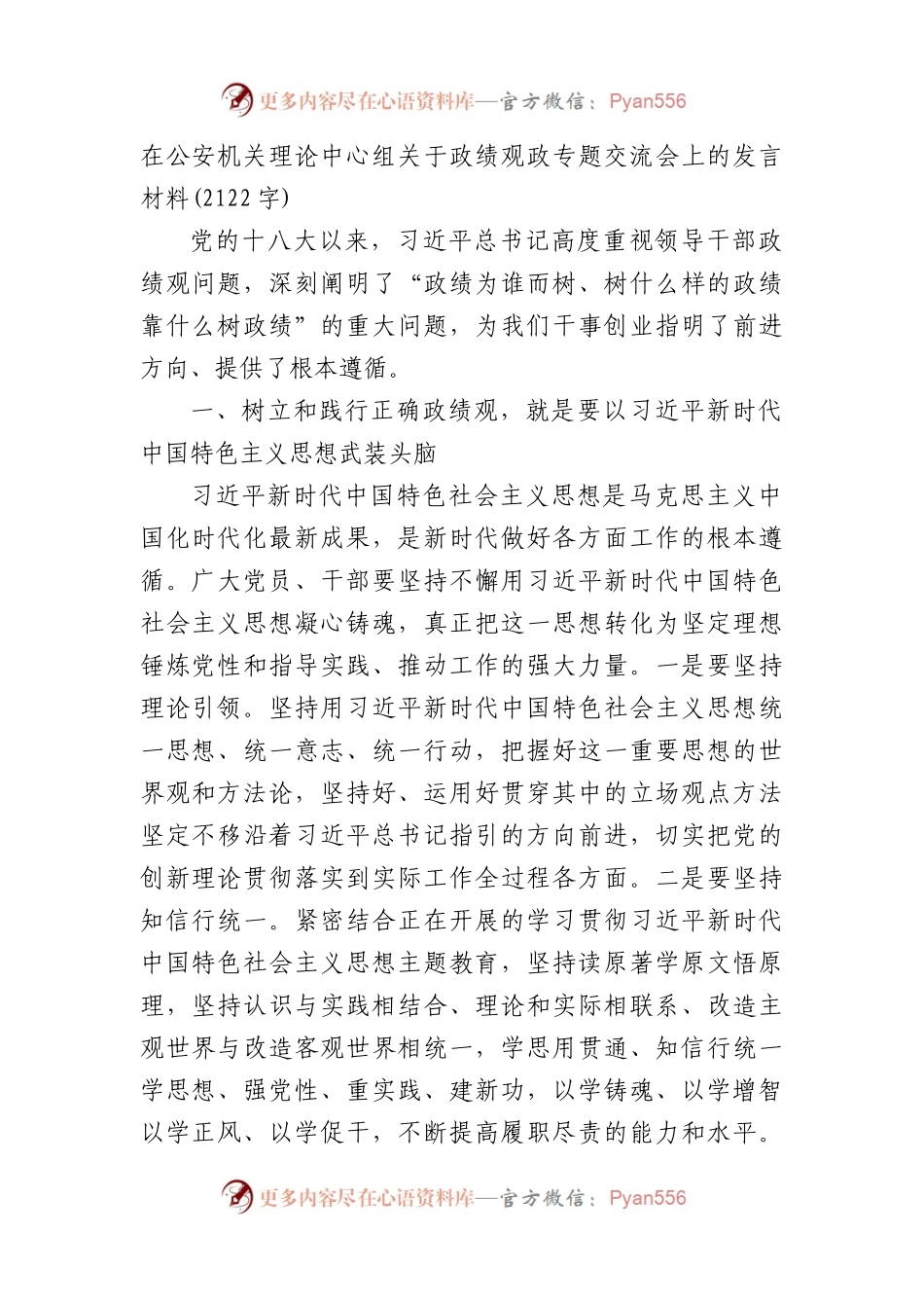 在公安机关理论中心组关于政绩观政专题交流会上的发言材料.docx_第1页
