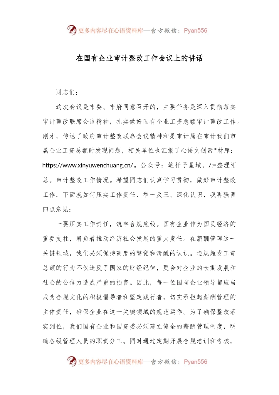 在国有企业审计整改工作会议上的讲话.docx_第1页