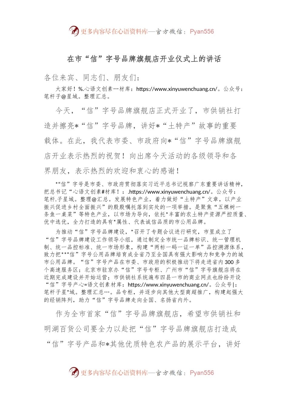 在市“信”字号品牌旗舰店开业仪式上的讲话.docx_第1页