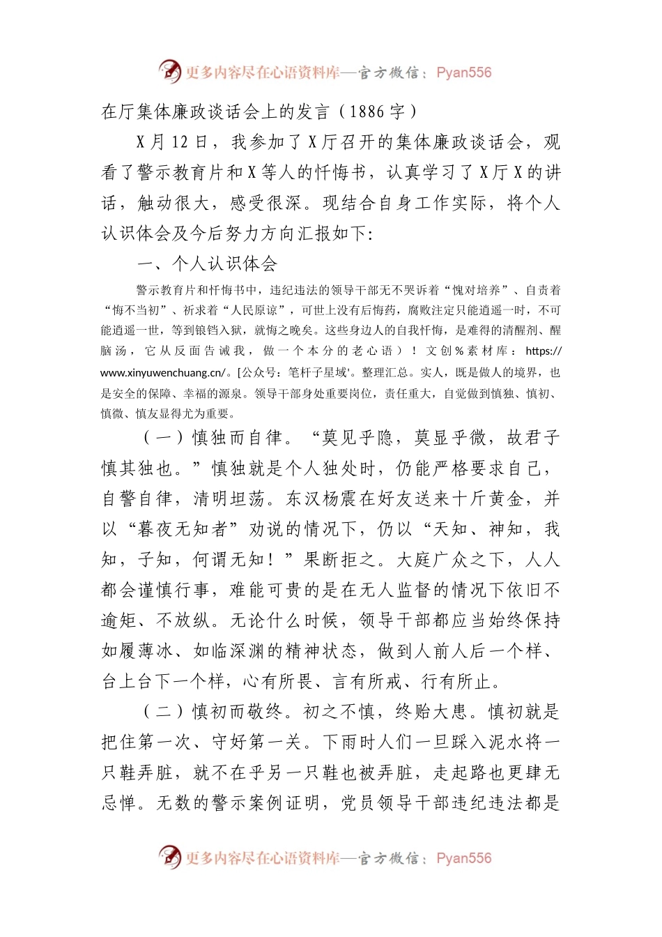 在厅集体廉政谈话会上的发言.docx_第1页