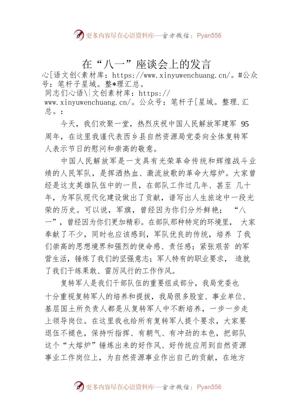在“八一”座谈会上的发言 (17).docx_第1页