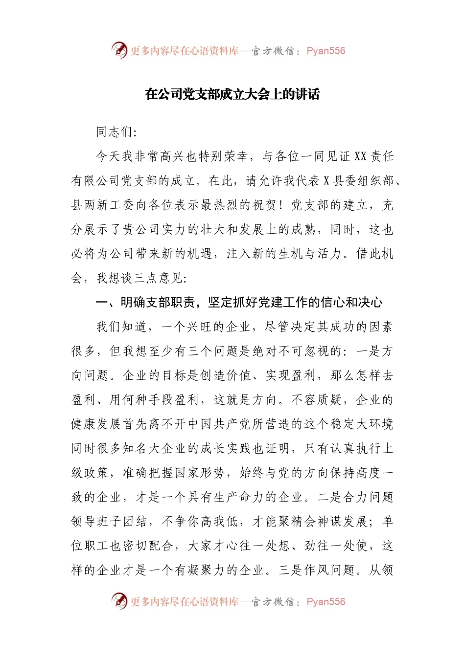在公司党支部成立大会上的讲话.docx_第1页
