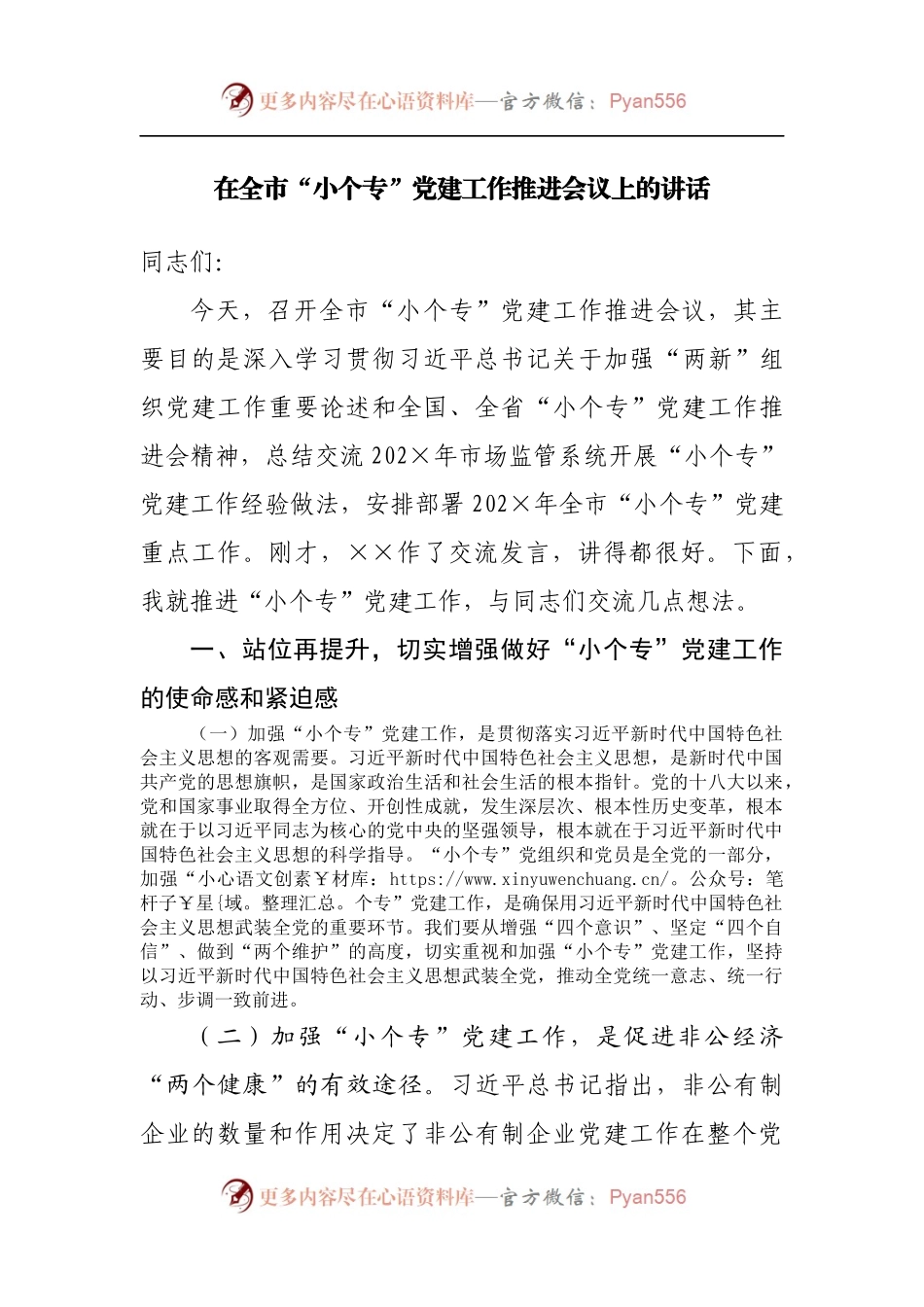 在全市“小个专”党建工作推进会议上的讲话.docx_第1页