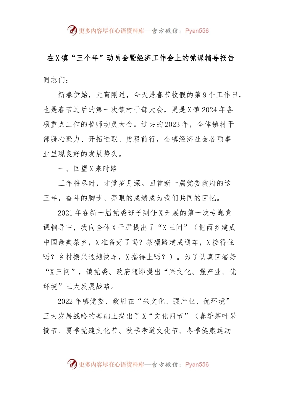 在X镇“三个年”动员会暨经济工作会上的党课辅导报告.docx_第1页