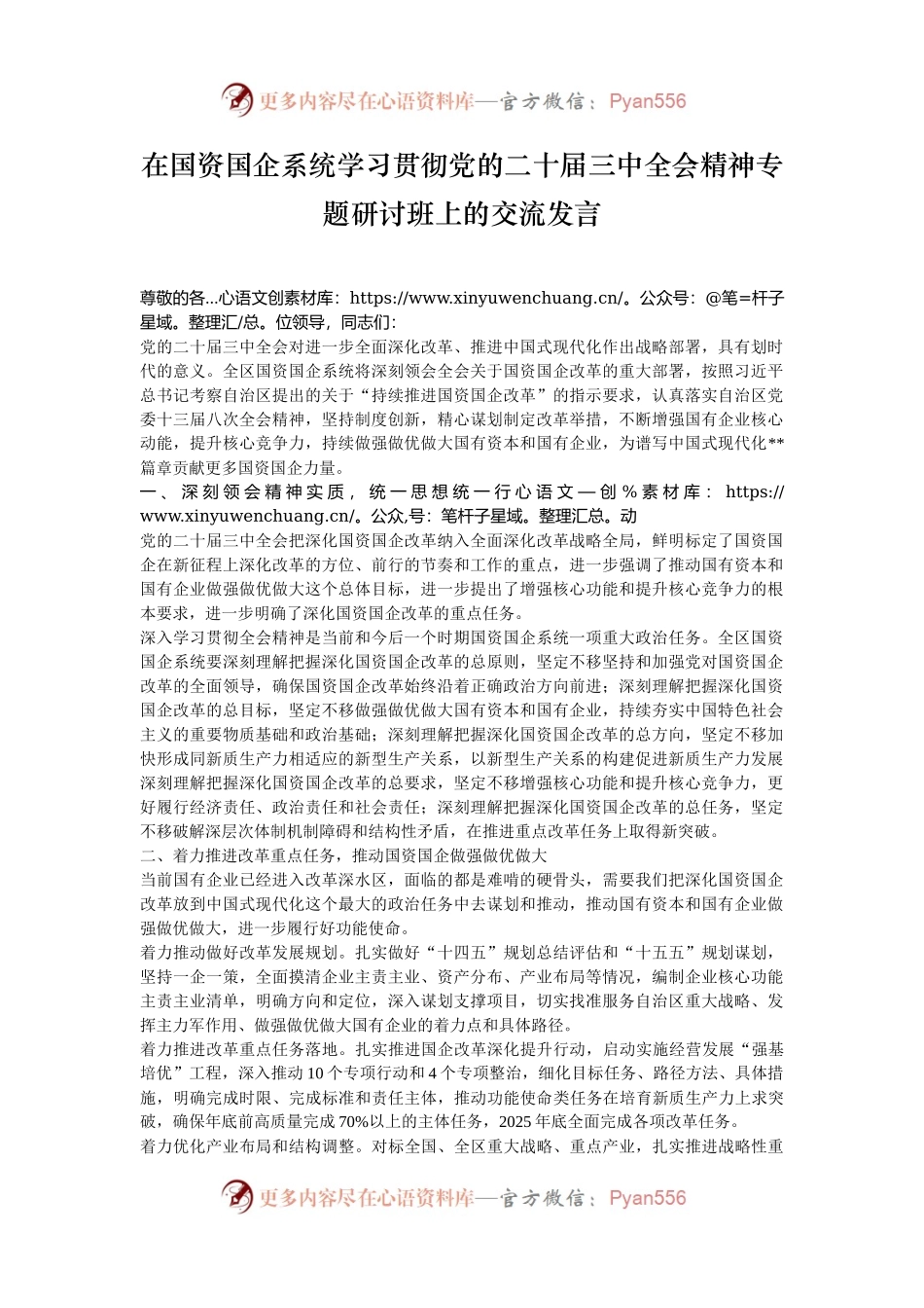 在国资国企系统学习贯彻党的二十届三中全会精神专题研讨班上的交流发言.docx_第1页