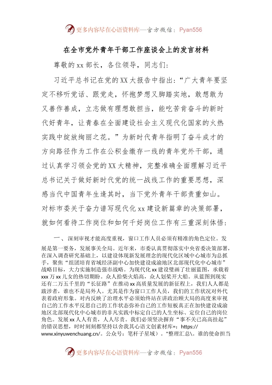 在全市党外青年干部工作座谈会上的发言材料.docx_第1页