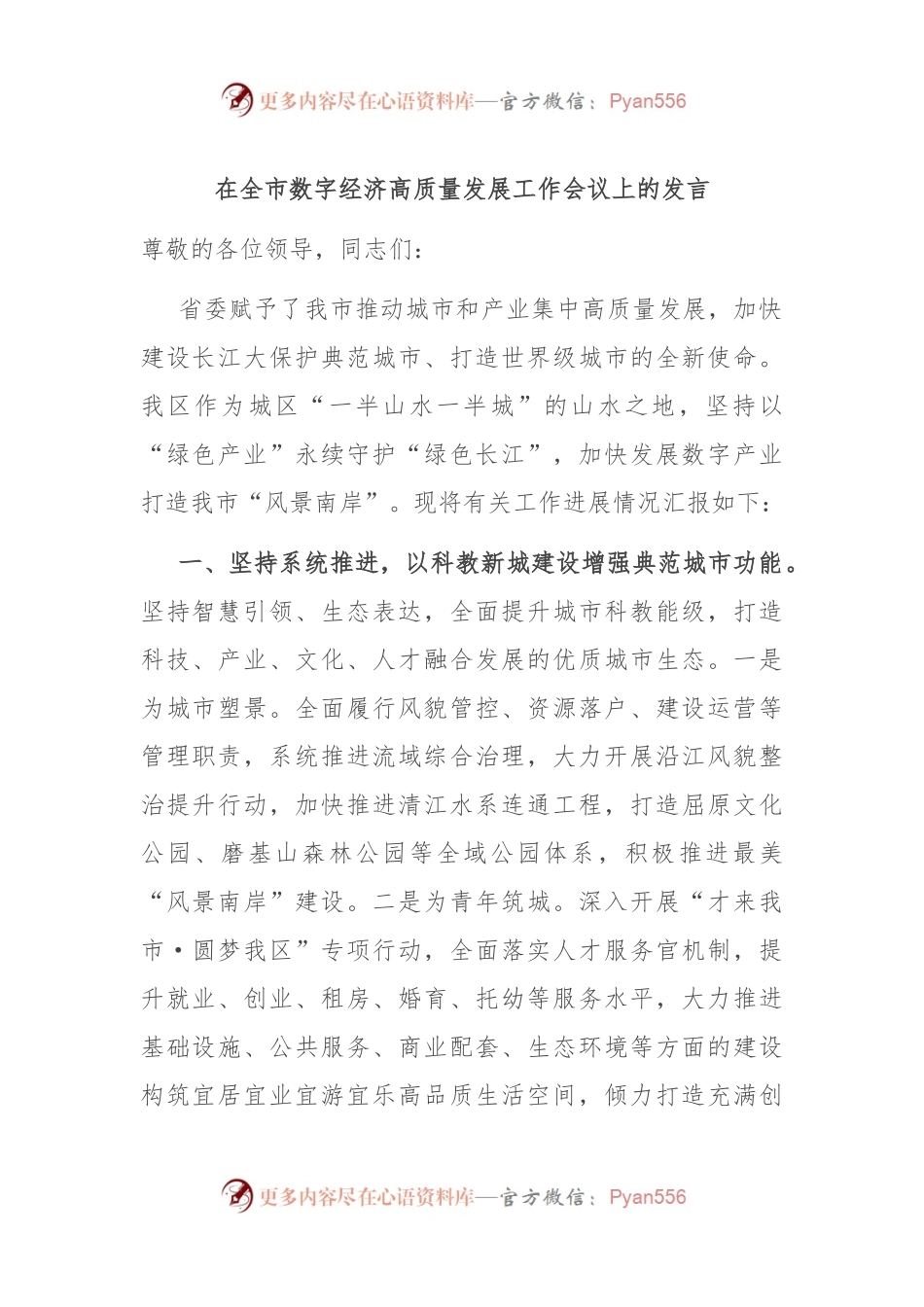 在全市数字经济高质量发展工作会议上的发言.docx_第1页