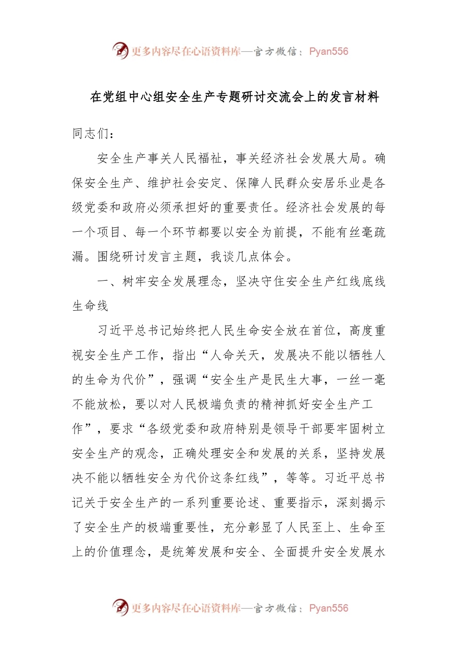 在党组中心组安全生产专题研讨交流会上的发言材料.docx_第1页