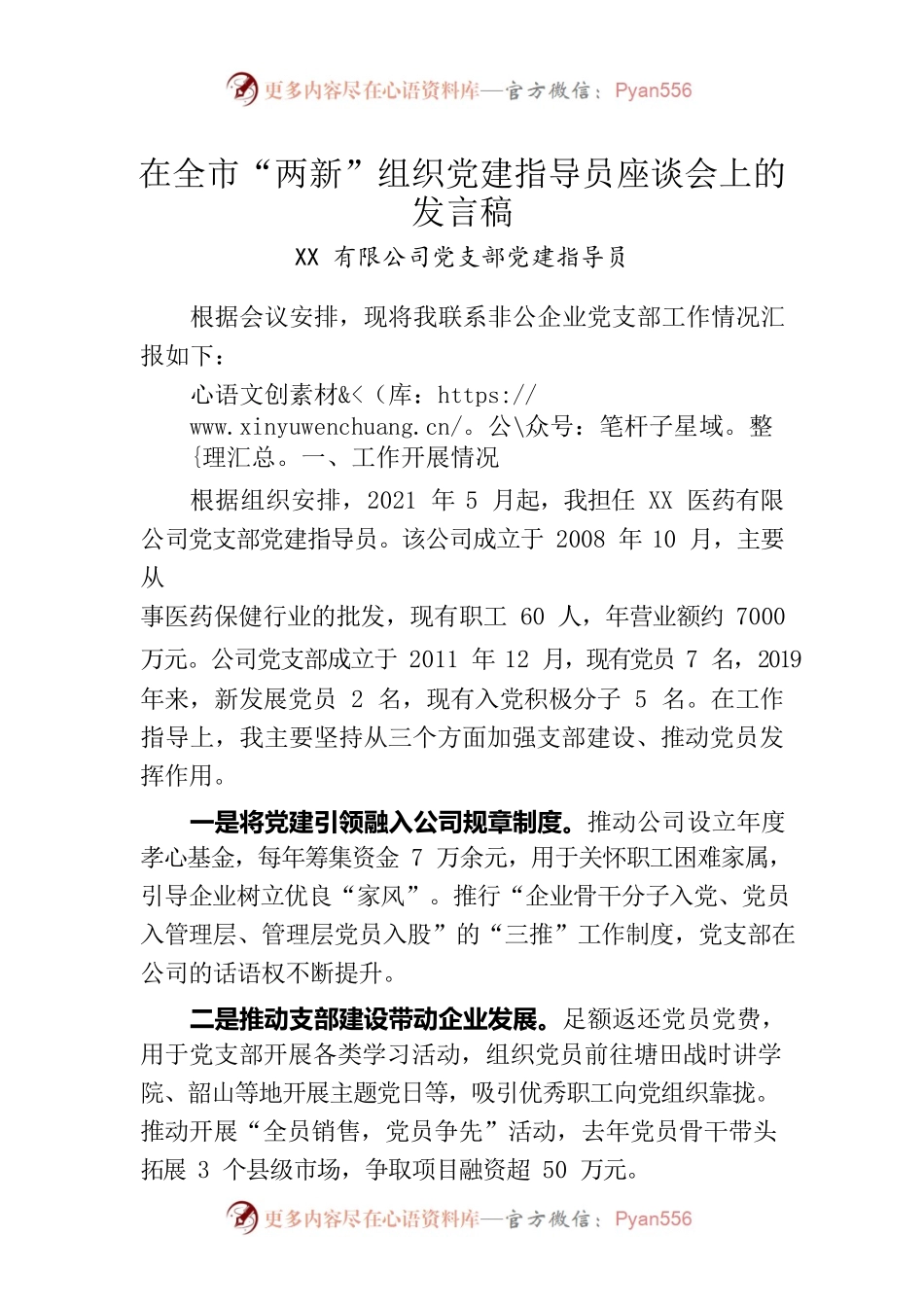 在全市两新组织党建指导员座谈会上的发言稿.docx_第1页