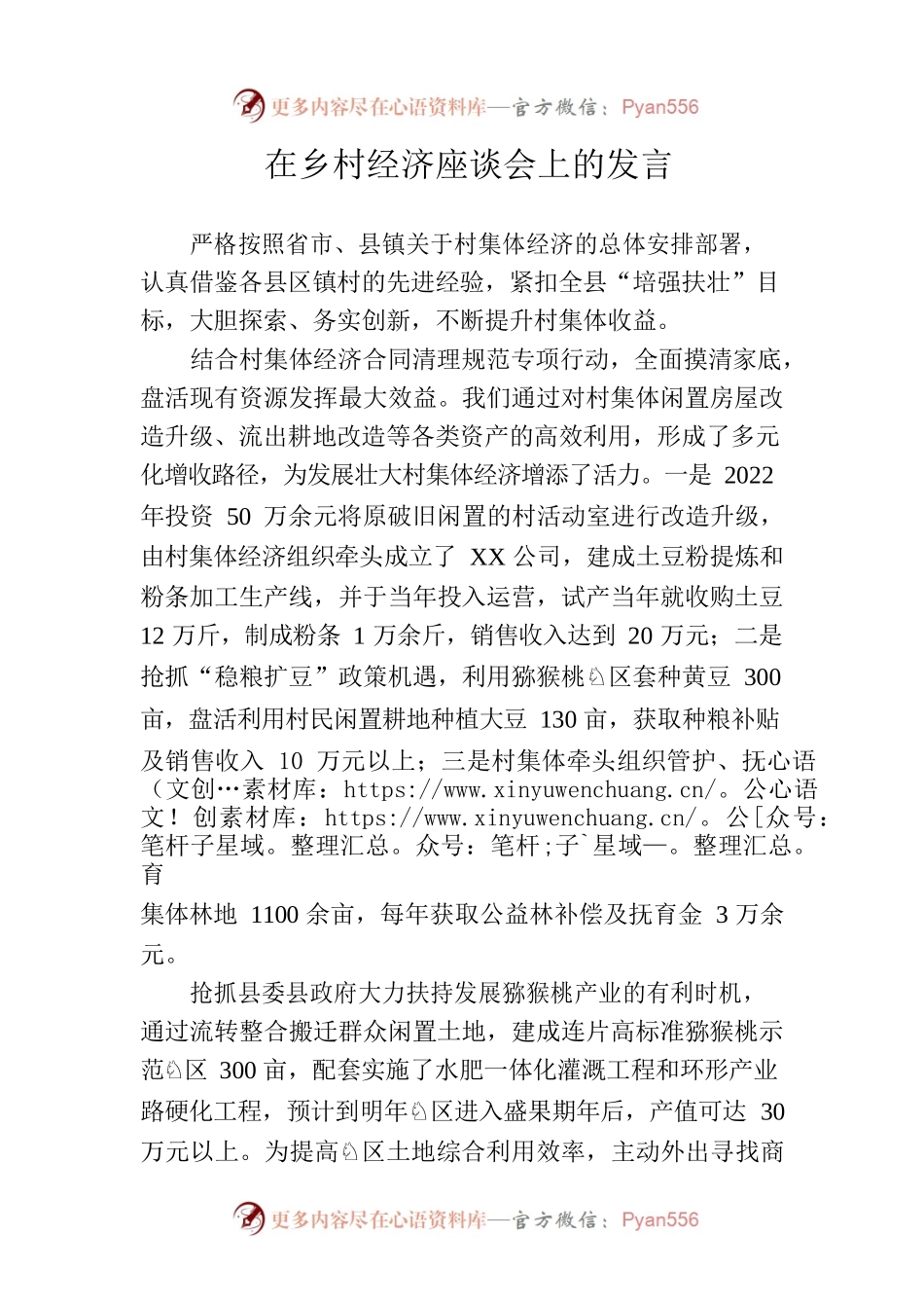 在乡村经济座谈会上的发言.docx_第1页