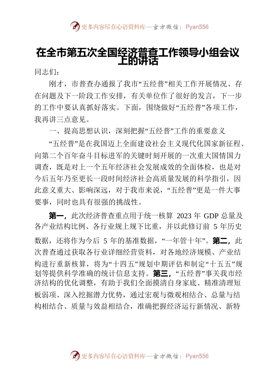 在全市第五次全国经济普查工作领导小组会议上的讲话.docx_第1页