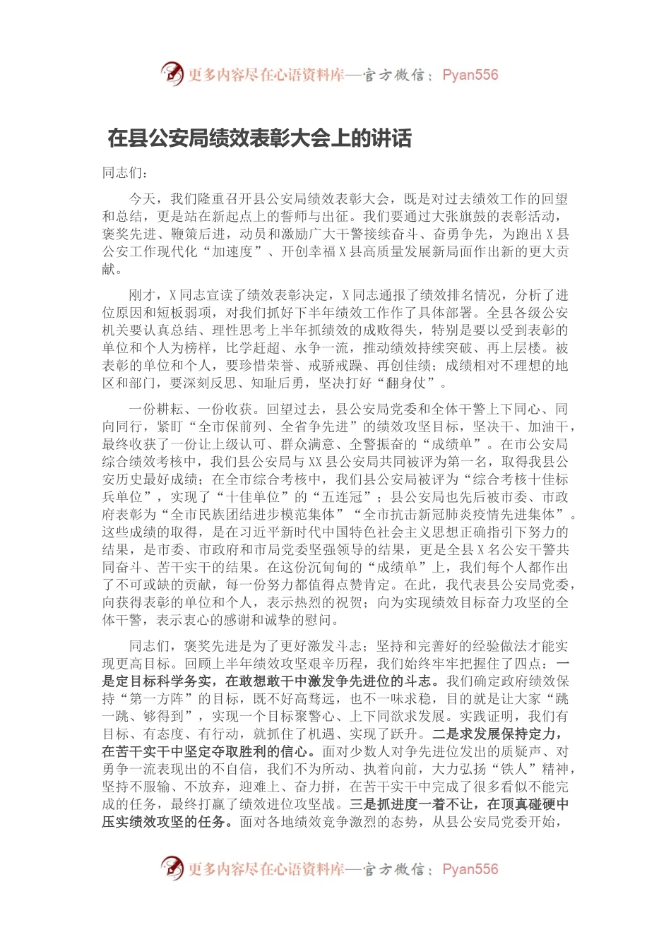 在县公安局绩效表彰大会上的讲话.docx_第1页