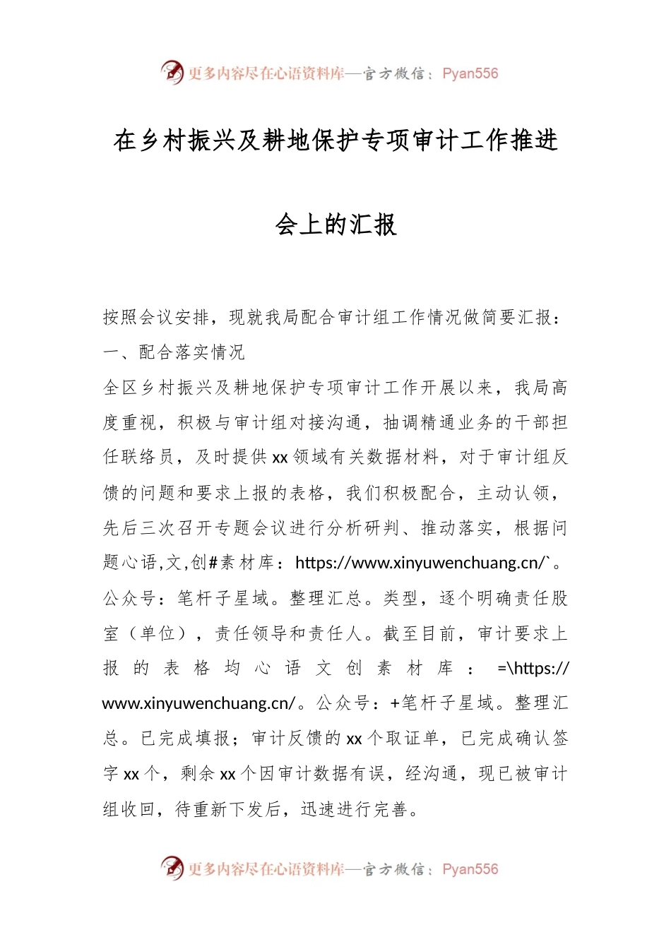 在乡村振兴及耕地保护专项审计工作推进会上的汇报.docx_第1页