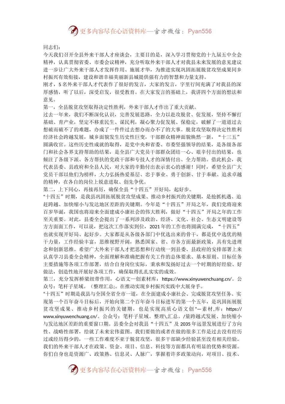 在全县外来干部人才座谈会上的讲话.docx_第1页