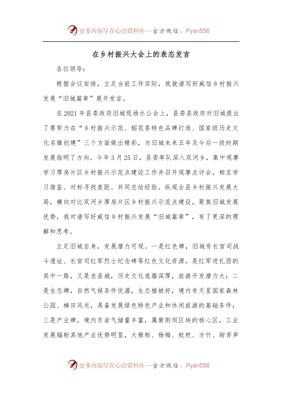 在乡村振兴大会上的表态发言.docx_第1页