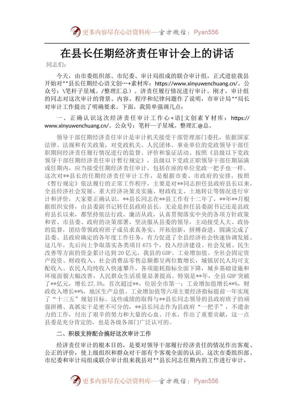 在县长任期经济责任审计会上的讲话.docx_第1页