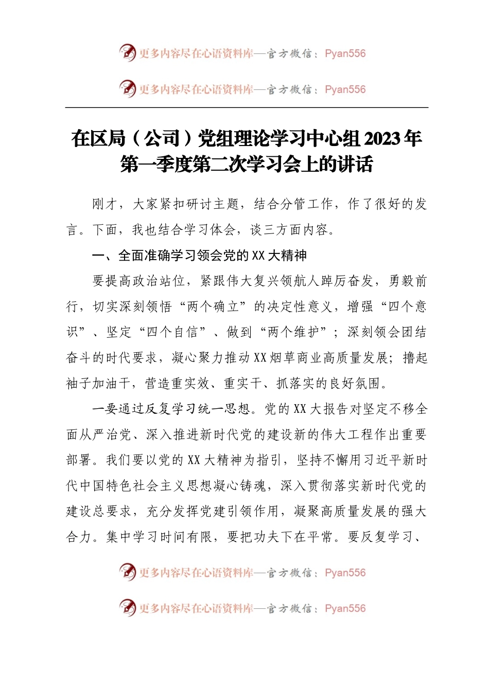 在区局（公司）党组理论学习中心组2023年第一季度第二次学习会上的讲话.docx_第1页