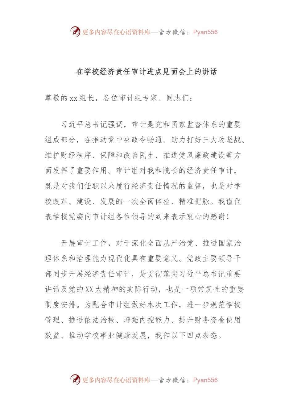 在学校经济责任审计进点见面会上的讲话.docx_第1页