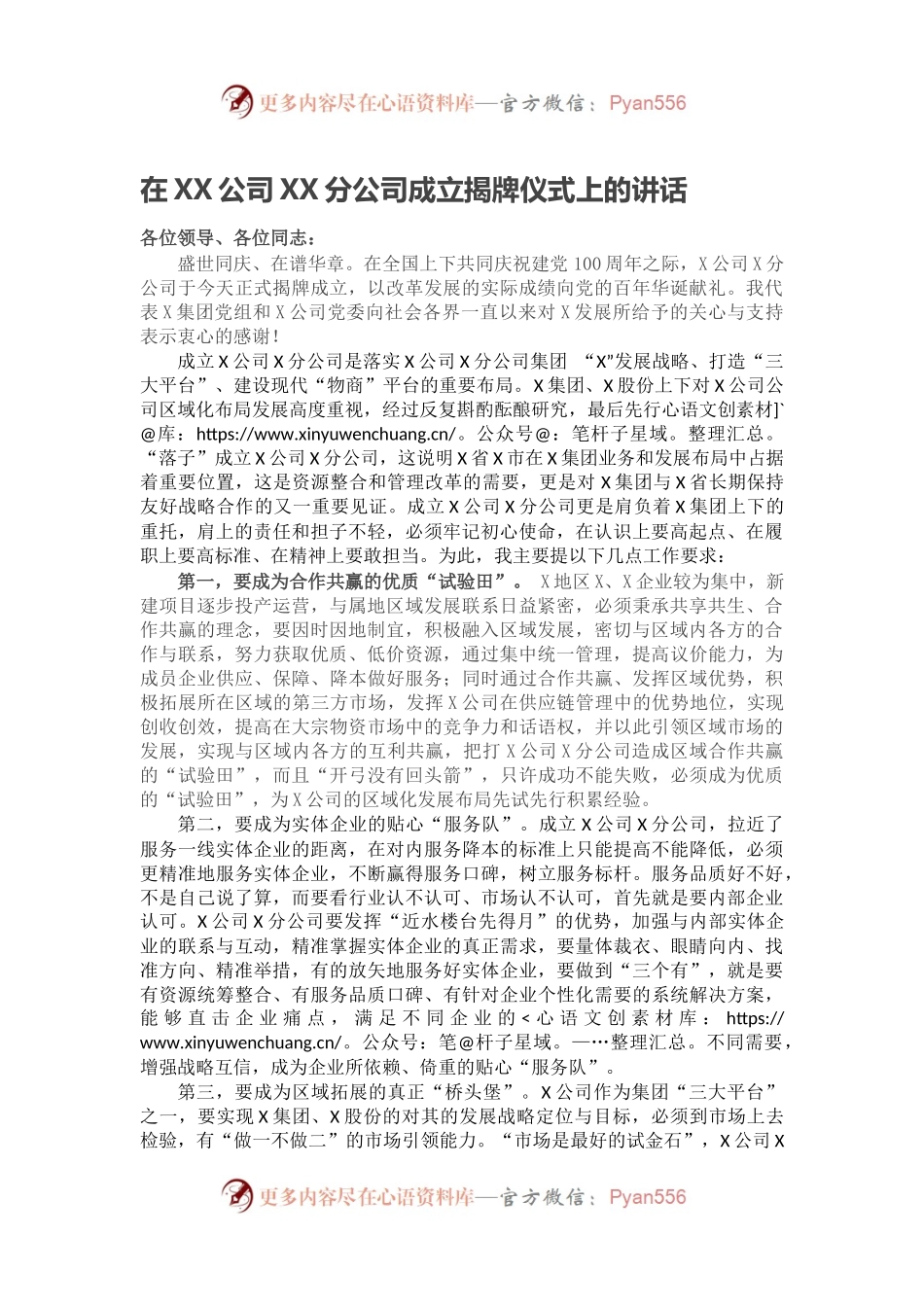 在XX公司XX分公司成立揭牌仪式上的讲话.docx_第1页