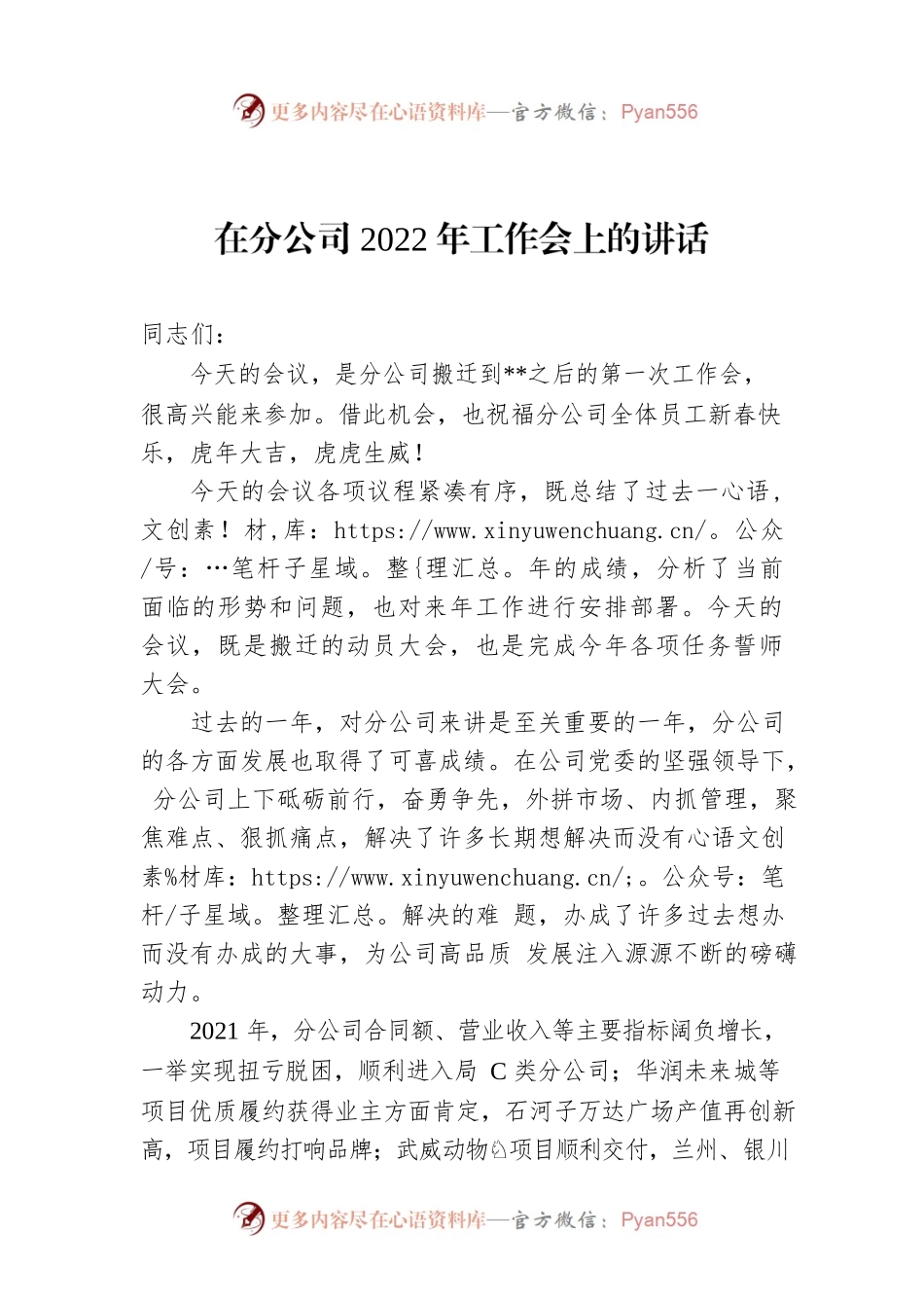 在分公司2022年工作会上的讲话.docx_第1页