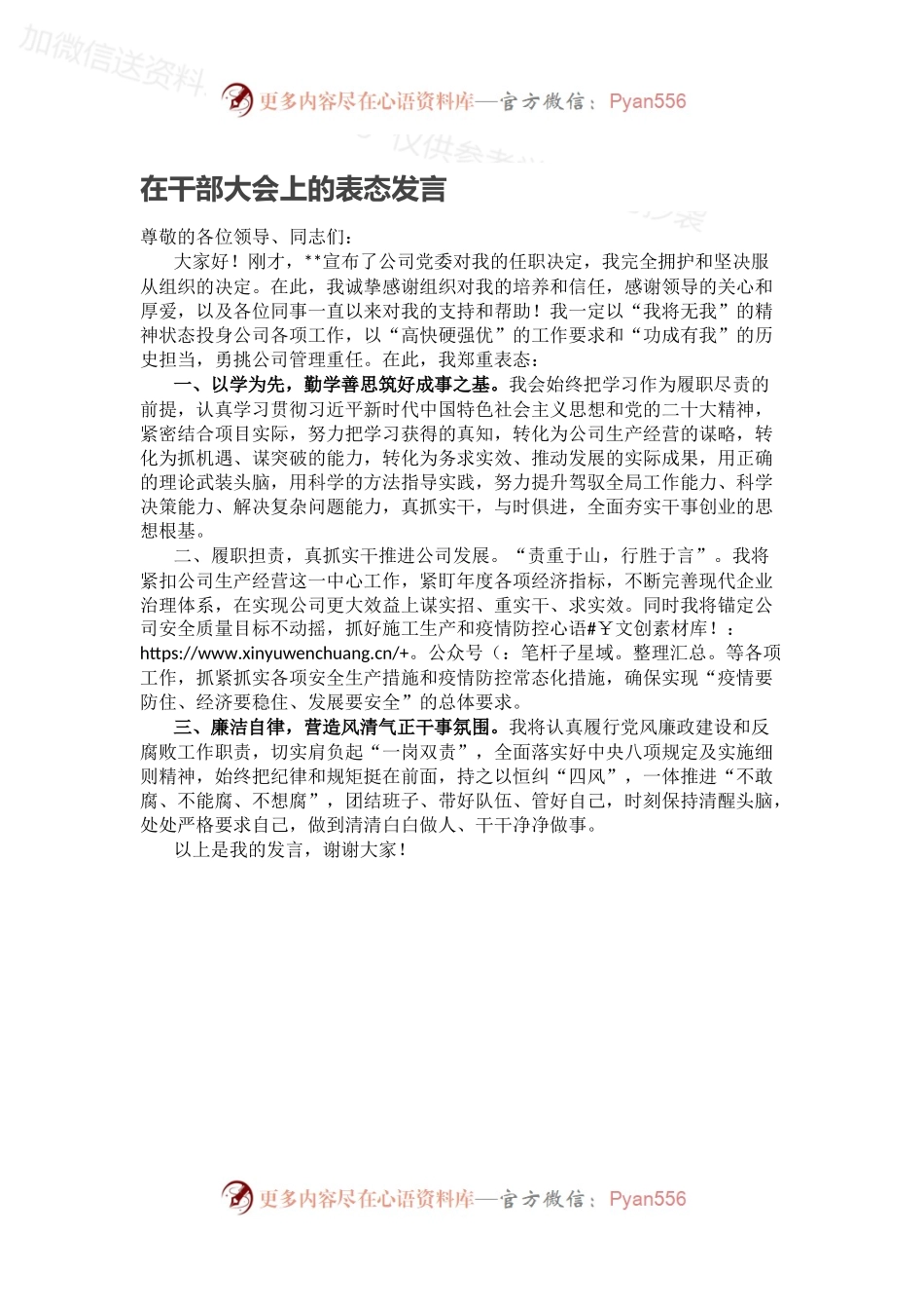 在干部大会上的表态发言.docx_第1页