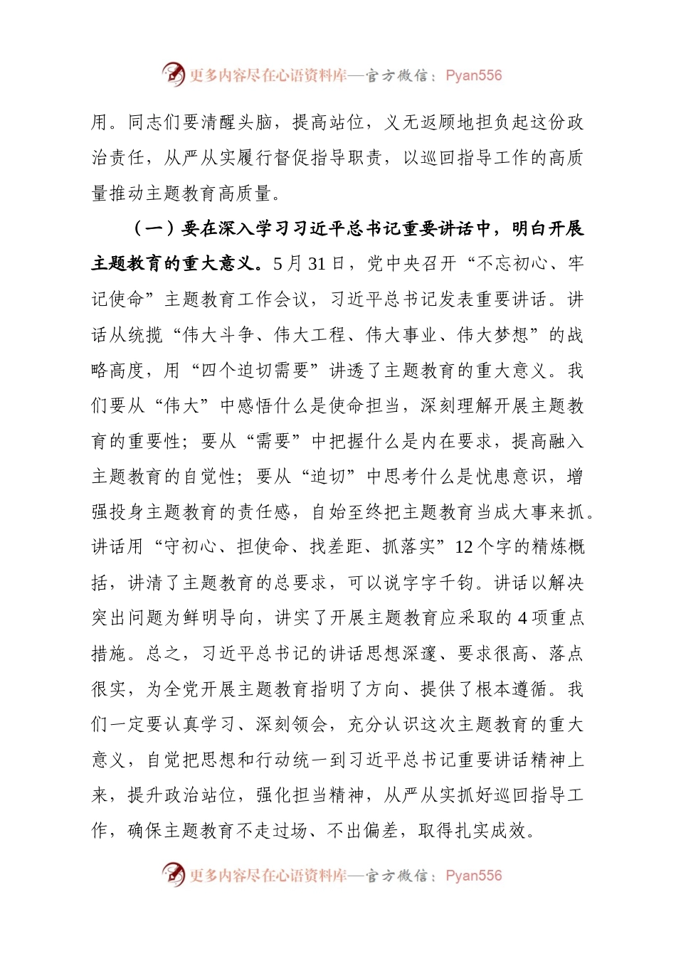 在“不忘初心、牢记使命”主题教育市委巡回指导组培训会议上的讲话.docx_第2页