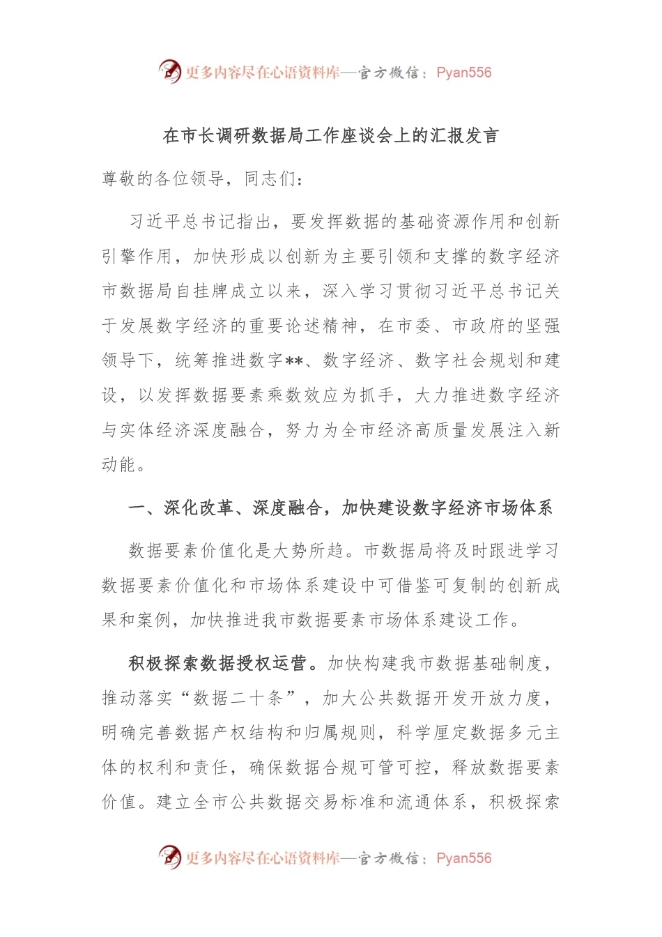 在市长调研数据局工作座谈会上的汇报发言.docx_第1页