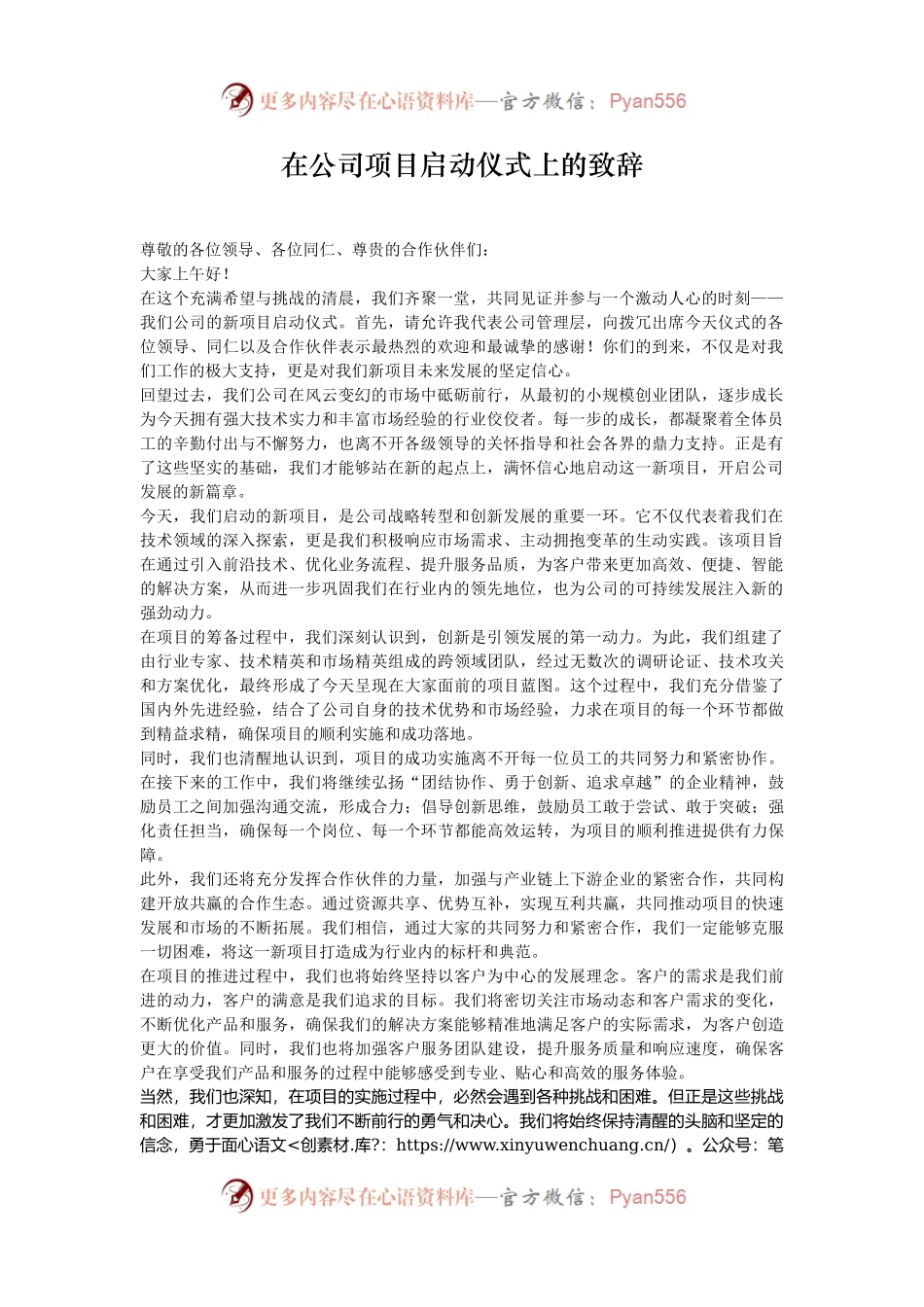 在公司项目启动仪式上的致辞.docx_第1页