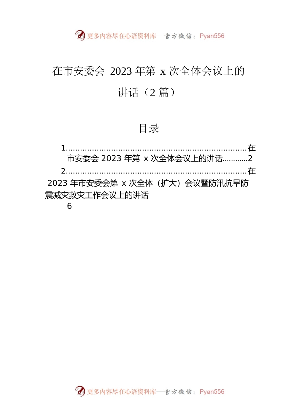 在市安委会2023年第x次全体会议上的讲话（2篇）.docx_第1页