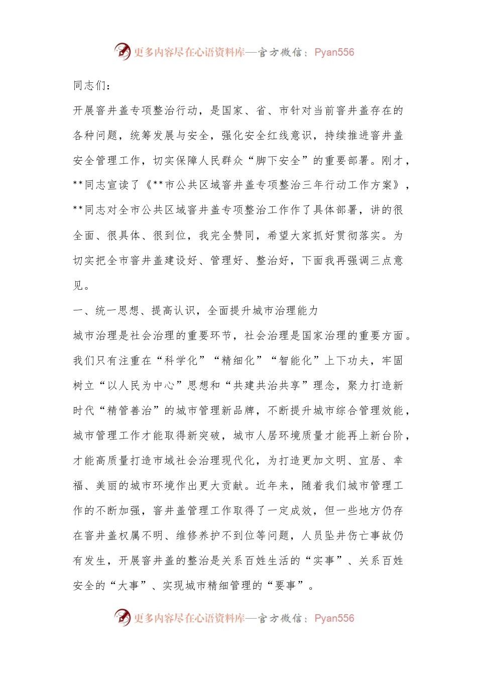 在全市公共区域窨井盖专项整治工作动员会议上的讲话.docx_第1页